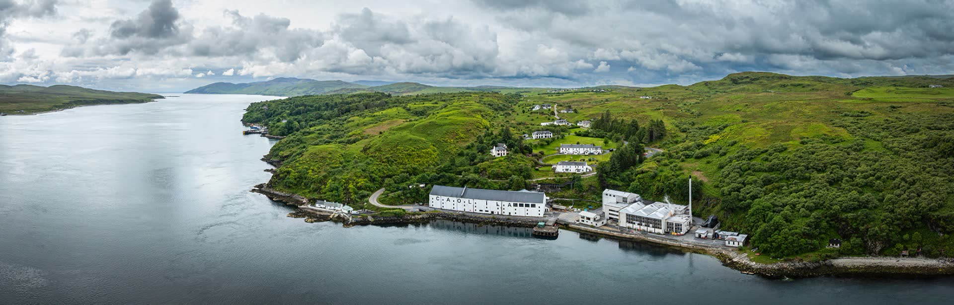 Aerial view of Caol Ila distillery on Islay